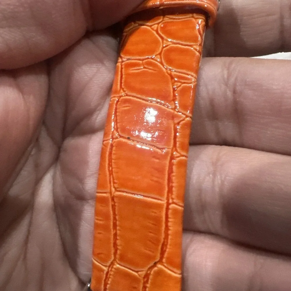 Working‎ 9&Co Ladies Quartz Watch 36mm Rectangle Silver Tone Orange Leather Band